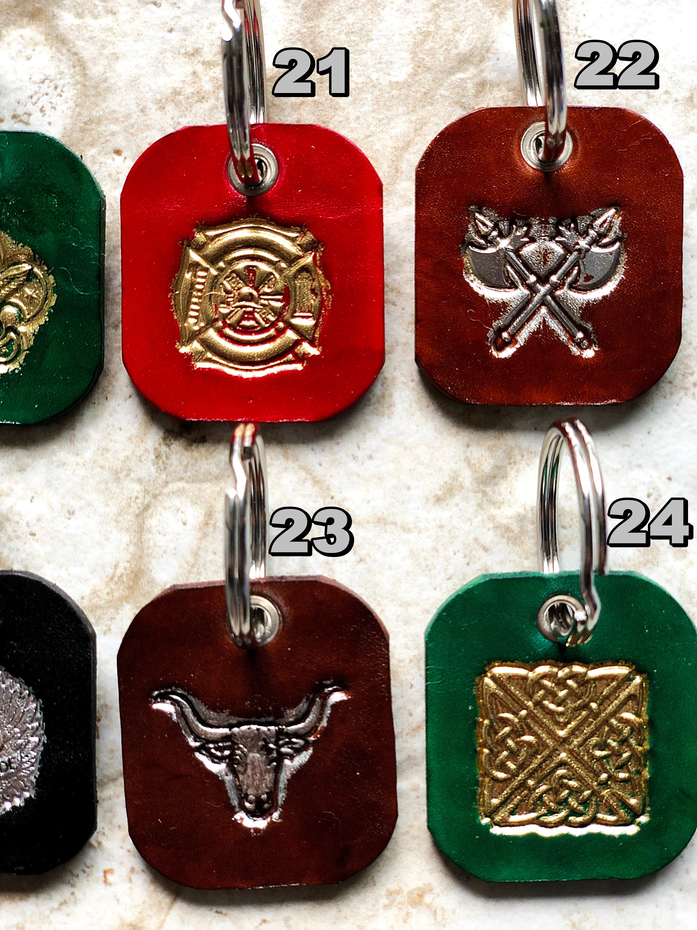 New Accented Leather Key Chains Keychains Keyfob Keyring Keyholder Limited Handmade Real Thick Tooled Embossed Engraved Unforgettable Gift